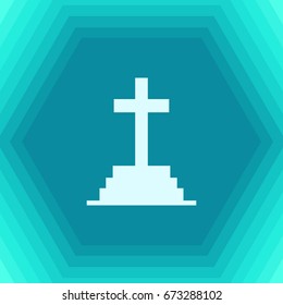 Vector flat halloween icon. Simple illustration. flat Gravestone on hexagonal background 
