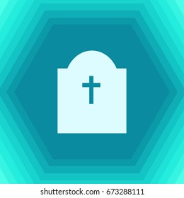 Vector flat halloween icon. Simple illustration. 1 Gravestone on hexagonal background 
