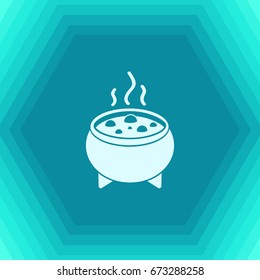 Vector flat halloween icon. Simple illustration. flat Kettle on hexagonal background 