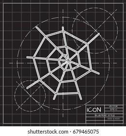 Vector flat halloween icon. Simple illustration. blueprint spider net on engineer and architect background 