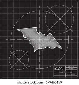 Vector flat halloween icon. Simple illustration. blueprint bat on engineer and architect background 