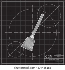 Vector flat halloween icon. Simple illustration. blueprint broom on engineer and architect background 
