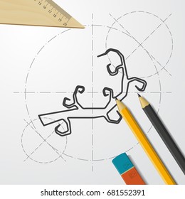 Vector flat halloween icon. Simple illustration. blueprint tree on engineer and architect background 