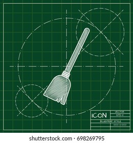 Vector flat halloween icon. Simple illustration. blueprint broom on engineer and architect background  