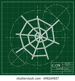 Vector flat halloween icon. Simple illustration. blueprint spider net on engineer and architect background  