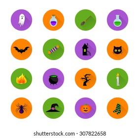 Vector flat halloween icons with long shadow.