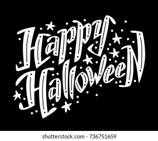 Vector flat halloween lettering quote design with doodle elements isolated on black background. Good for party flayer, leaflet, poster, invitation, placard or banner.