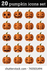 Vector Flat Halloween Pumpkin Icons emotion Set 