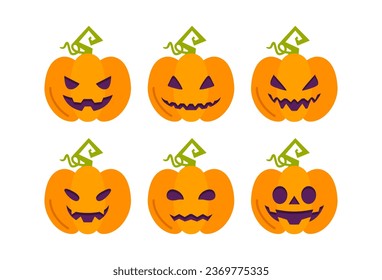 Vector flat halloween pumpkins collection