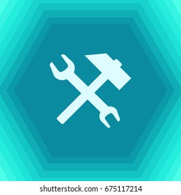 Vector flat hammer and wrench icon on hexagonal background. Business collection 