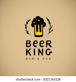 Vector flat hand drawn alcohol beer sign logo template isolated on craft background paper. Beer glass sign icon. Perfect for pub, bar, cafe and restaurant emblem insignia, banner, advertising etc.