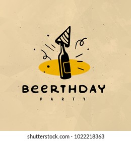 Vector flat hand drawn alcohol beer sign logo template isolated on craft background paper. Beer glass sign icon. Perfect for pub, bar, cafe and restautrant emblem insignia, banner, advertising etc.