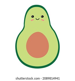 Vector flat hand drawn avocado with face isolated on white background