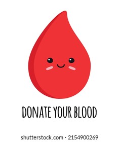 Vector de sangre de mano plana caída con la cara y donar texto de sangre aislado en fondo blanco