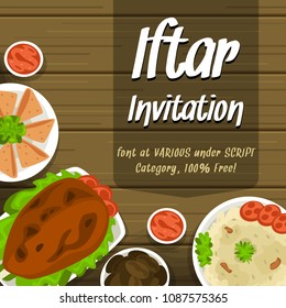 vector flat hand drawn cartoon iftar dishes invitation template food illustration banner