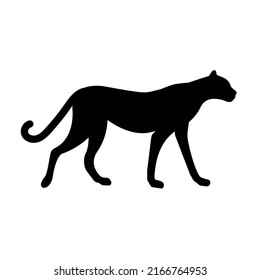 Vector flat hand drawn cheetah silhouette isolated on white background