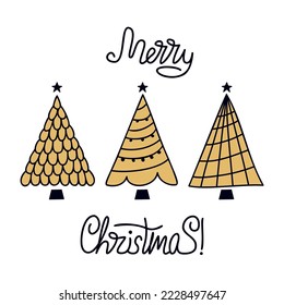 Vector flat hand drawn christmas tree design. Christmas tree isolated on white background