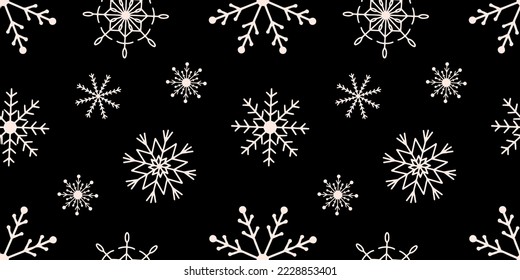 Vector flat hand drawn christmas seamless pattern with snowflakes