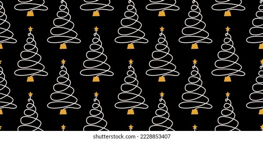 Vector flat hand drawn christmas seamless pattern with christmas trees