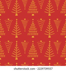 Vector flat hand drawn christmas seamless pattern with christmas trees