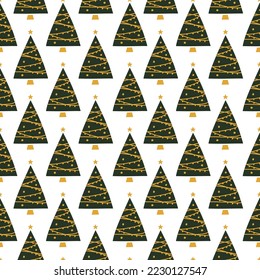 Vector de navidad de mano plana patrón sin fisuras con árboles de navidad