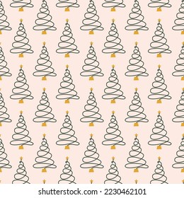 Vector flat hand drawn christmas seamless pattern with christmas trees