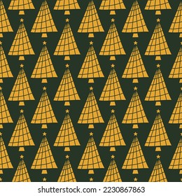 Vector flat hand drawn christmas seamless pattern with christmas trees