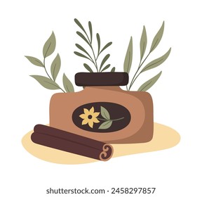Vector flat hand drawn composition with organic skincare products