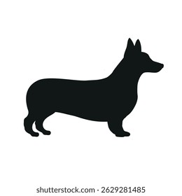 Vetor mão plana desenhada corgi cão silhueta isolado no fundo branco
