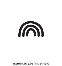Vector flat hand drawn doodle black rainbow isolated on white background