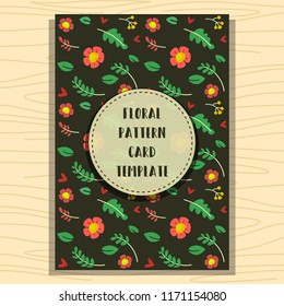 vector flat hand drawn floral leaf wedding card template background pattern in dark green