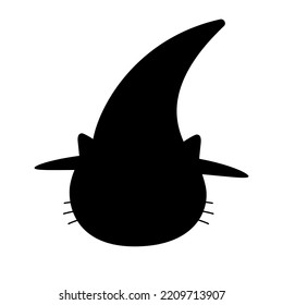 Vector Flat Hand Drawn Halloween Cat Face In Witch Hat Silhouette Isolated On White Background