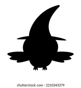Vector Flat Hand Drawn Halloween Owl In Witch Hat Silhouette Isolated On White Background