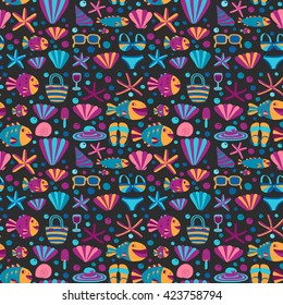 Vector flat hand drawn icons Beach and tropical vacation