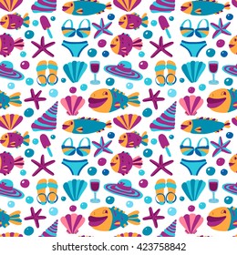 Vector flat hand drawn icons Beach and tropical vacation