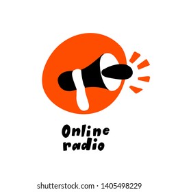 Vector flat hand drawn illustration of speakerphone. Online radio, podcast show, broadcast concept