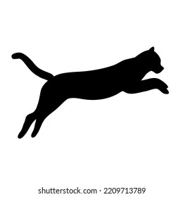 Vector Flat Hand Drawn Jumping Cat Silhouette Isolated On White Background