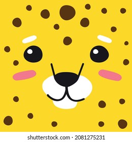 Vector flat hand drawn leopard face isolated yellow background