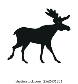 Vector flat hand drawn moose silhouette isolated on white background