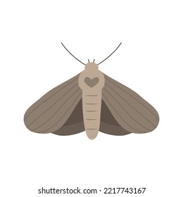 Vector flat hand drawn moth isolated on white background