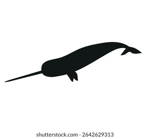 Vector flat hand drawn narwhal silhouette isolated on white background