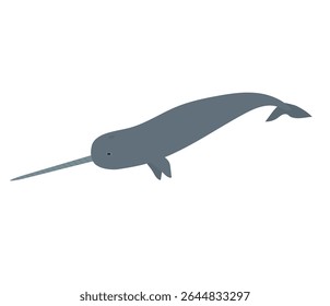 Vector flat hand drawn narwhal isolated on white background