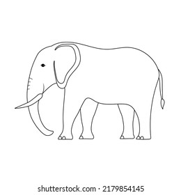 Vector flat hand drawn outline elephant isolated on white background