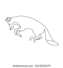 Vector flat hand drawn outline jumping fox isolated on white background