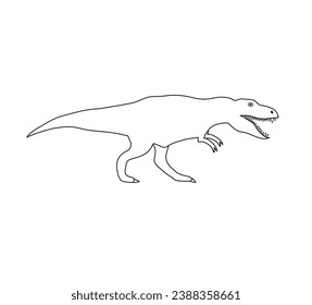 Vector flat hand drawn outline tyrannosaurus rex dinosaur isolated on white background