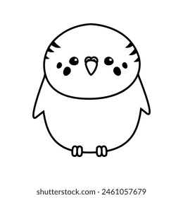 Vector flat hand drawn outline budgie parrot isolated on white background