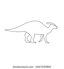 Vector flat hand drawn outline parasaurolophus dinosaur isolated on white background