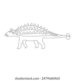 Vector flat hand drawn outline ankylosaur dinosaur isolated on white background