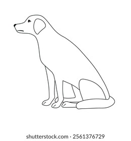 Vector flat hand drawn outline sitting Labrador dog isolated on white background