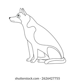 Vector flat hand drawn outline sitting shepherd dog isolated on white background